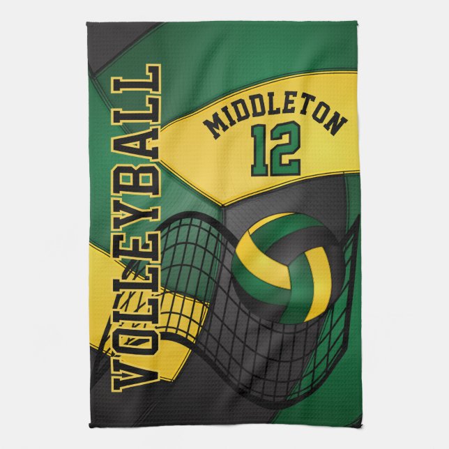 Design de volley-ball - Verte, Or, Serviette à mai (Vertical)