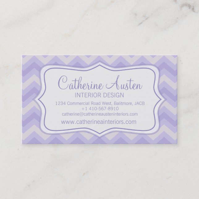 Design d'intérieur zigzag violet gris carte de vis (Devant)