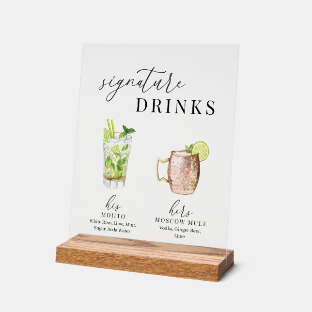 Design Elégant Aquarelle Signature Boissons (Angle)