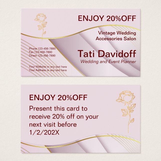 Design élégant Couleurs douces Pink Gold Carte de  (Devant & derrière)