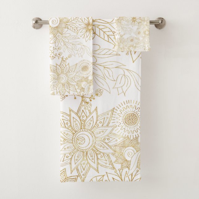 Design élégant de doodles à fleurs dorées (En situation)