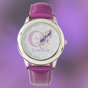 Design floral avec nom et première montre pour enf