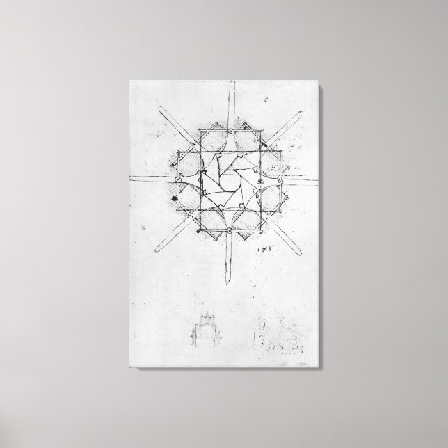 Design for a folding Capstan handle, Fol. 376v-c Canvas Print (Front)