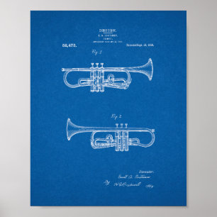Design For A Trumpet Patent - Blueprint Poster
