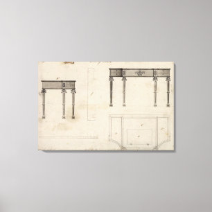 Design for a Writing Table (pen and ink with grey Canvas Print