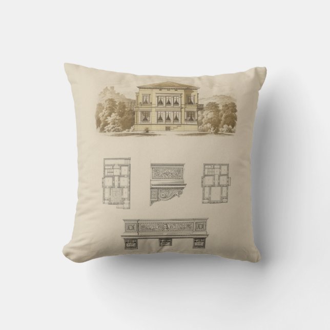 Design for an Estate with Interior Plans Throw Pillow (Front)