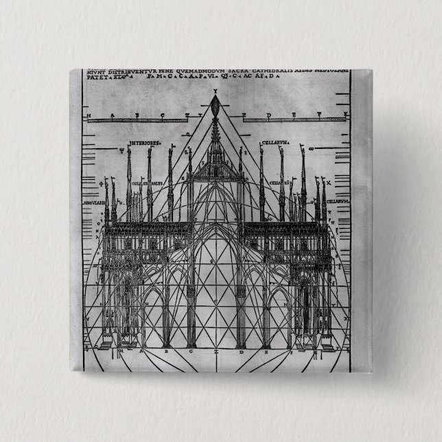 Design for Milan Cathedral 2 Inch Square Button (Front)