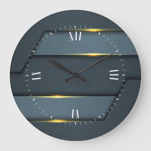 Design géométrique en métal gris Grande horloge (Recto)