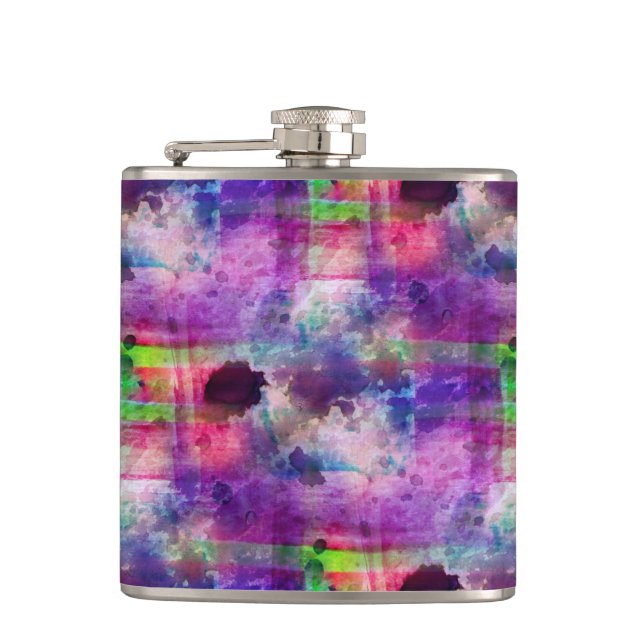 Design green, purple texture watercolor hip flask (Front)