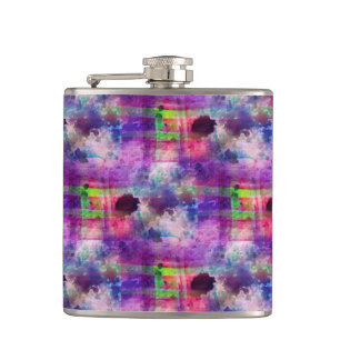 Design green, purple texture watercolor hip flask
