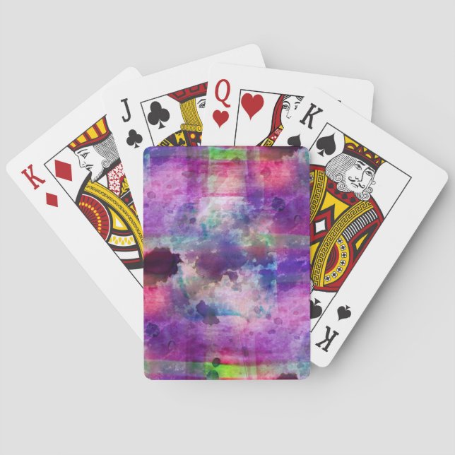 Design green, purple texture watercolor playing cards (Back)