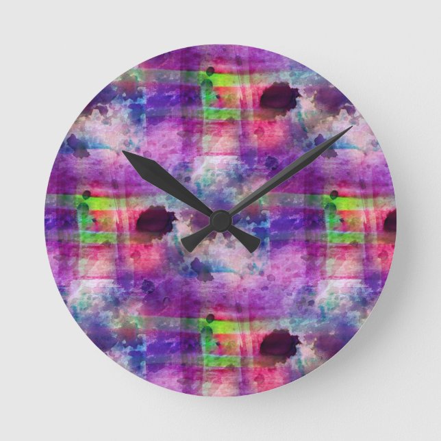 Design green, purple texture watercolor round clock (Front)