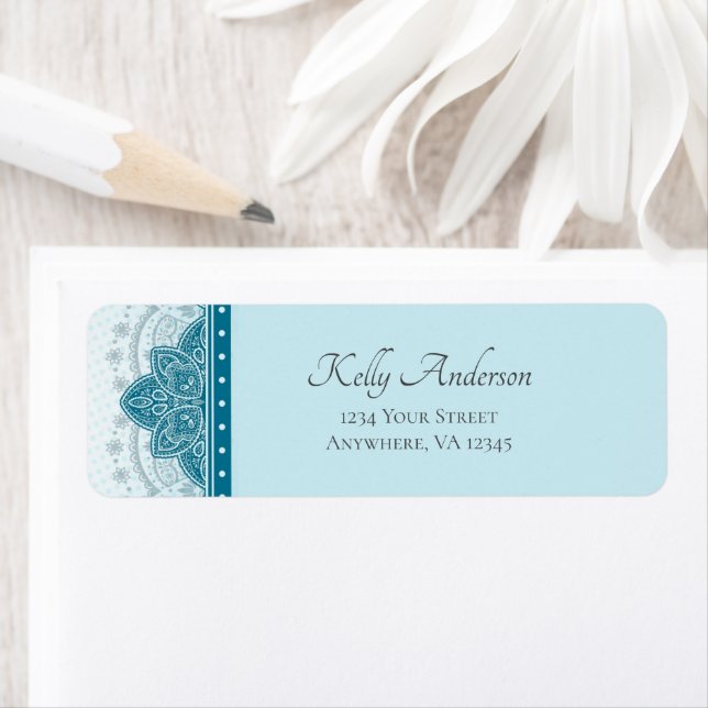 Design Mandala bleu | Adresse de retour personnali (En situation)