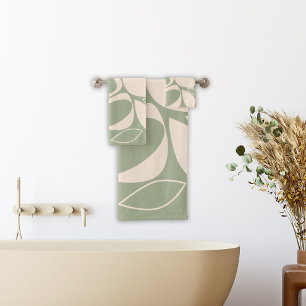 Design moderne Design Vert Sage Crème Motif Abstra