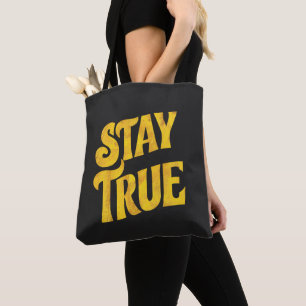 Design Motivating 'Stay True' in Textured Gold Tote Bag