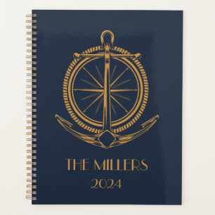 Design nautique avec boussole et ancre en or