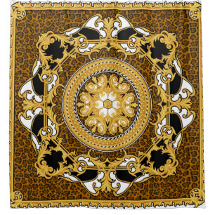 Design of silk scarf with animal print and golden 