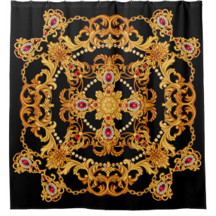 Design of silk scarf with ruby gem stones and gold