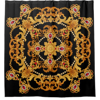 Design of silk scarf with ruby gem stones and gold