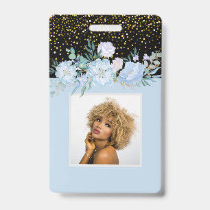 Design Own Blue Floral Business or Event Stationer Badge