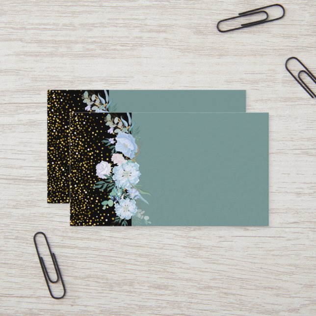 Design Own Blue Floral Business or Event Stationer Card (Front/Back In Situ)
