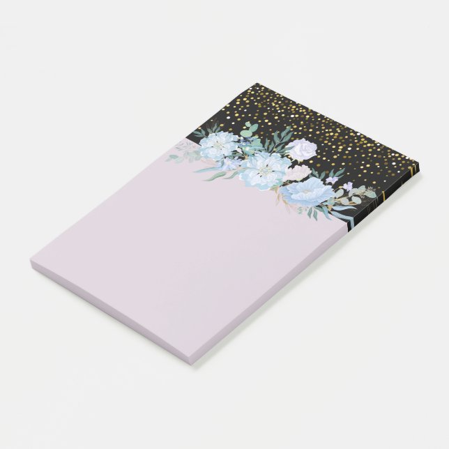 Design Own Blue Floral Business or Event Stationer Post-it Notes (Angled)