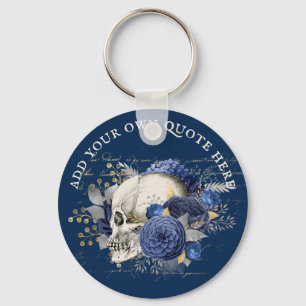 Design Own Gothic Skull Blue Roses Goth Death Keychain