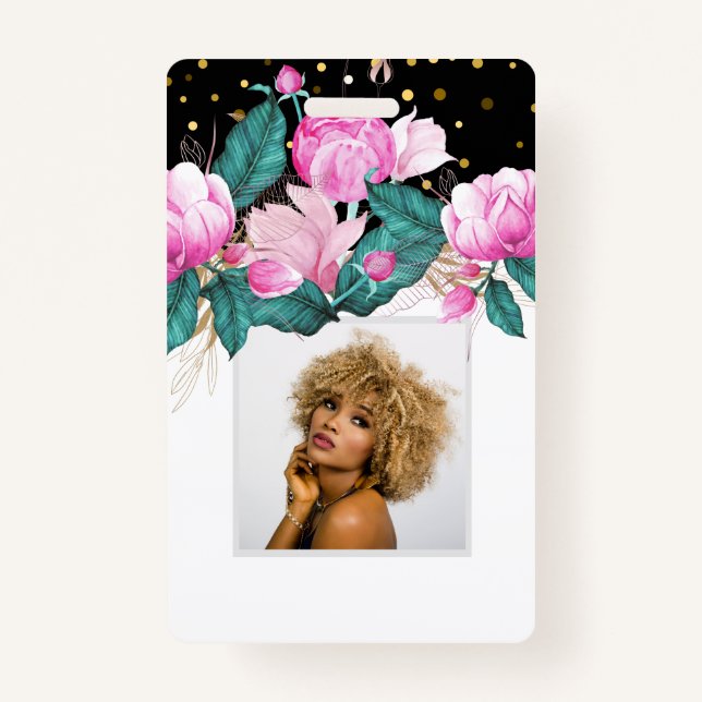 Design Own Pink Floral Event Business Stationery Badge (Front)