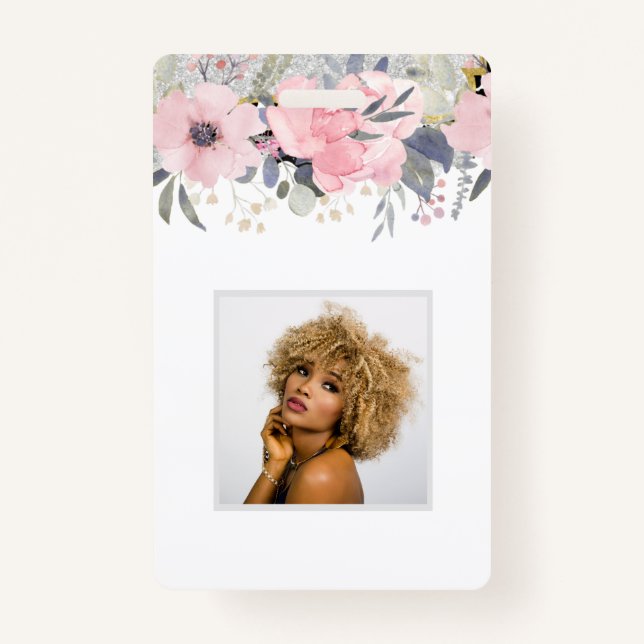 Design Own Pretty Girly Pink Floral Stationery Badge (Front)