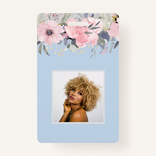 Design Own Pretty Girly Pink Floral Stationery Badge (Front)