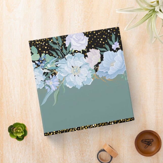 Design Own Trending Girly Stationery Blue Flowers Binder (In Situ)