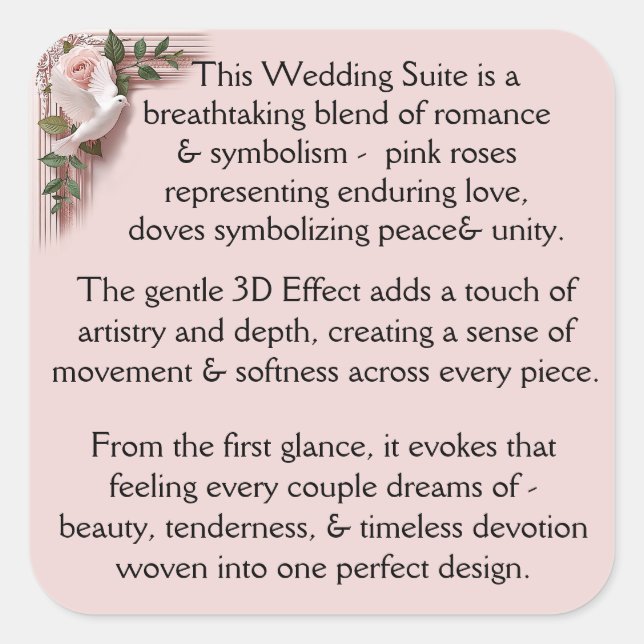 Design Pink Roses & Doves Square Sticker (Front)