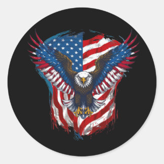 Design printed with eagle and American flag Classic Round Sticker