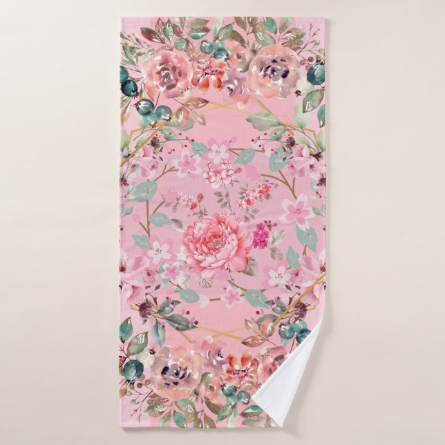 Design rose floral, couronne de fleurs roses (Serviette de bain)