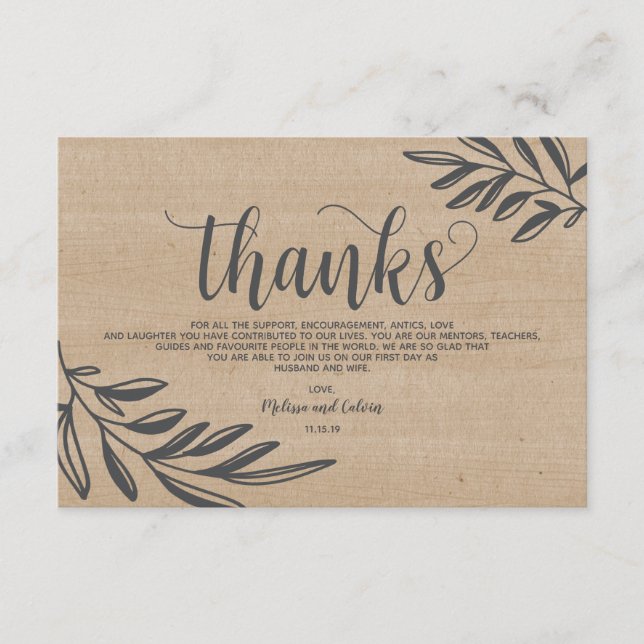 Design rustique mariage bio Carte de remerciements (Devant)