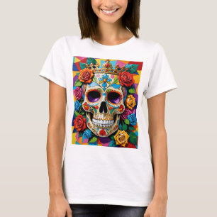 Design T-shirt fleuri coloré Crâne à sucre