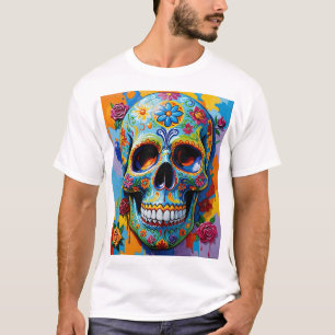 Design T-shirt fleuri coloré Crâne à sucre
