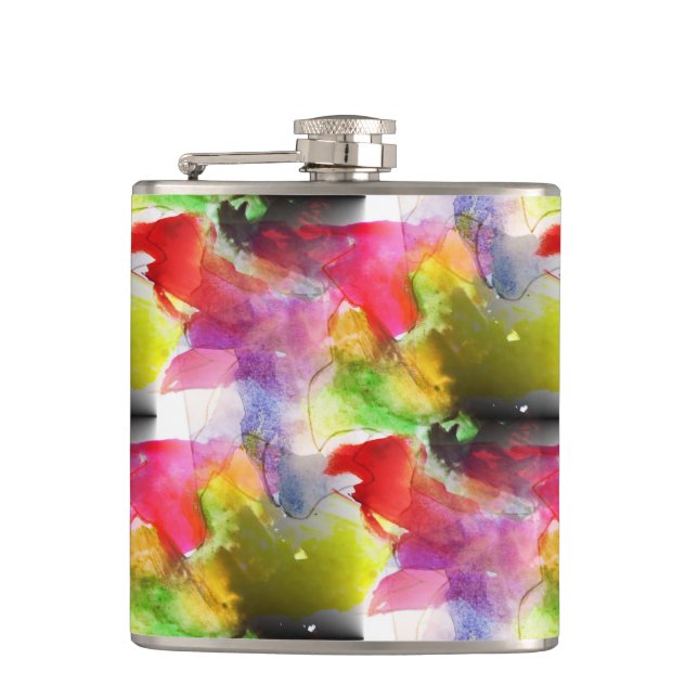 Design texture red, yellow watercolor hip flask (Front)