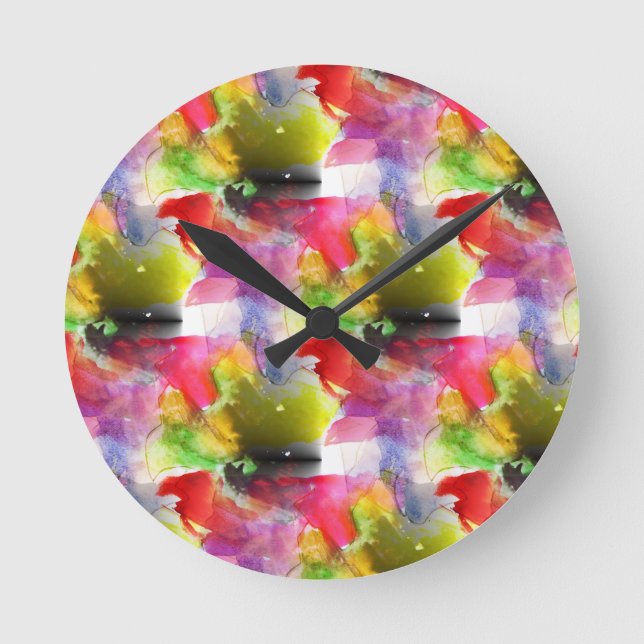 Design texture red, yellow watercolor round clock (Front)