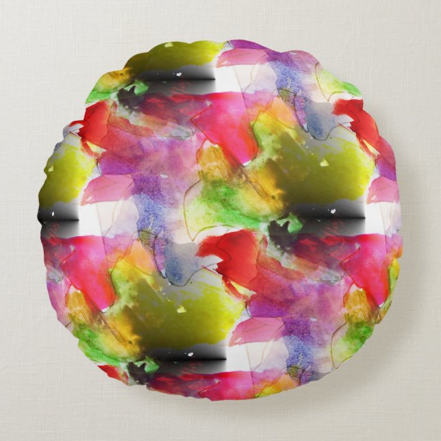 Design texture red, yellow watercolor round pillow (Front)