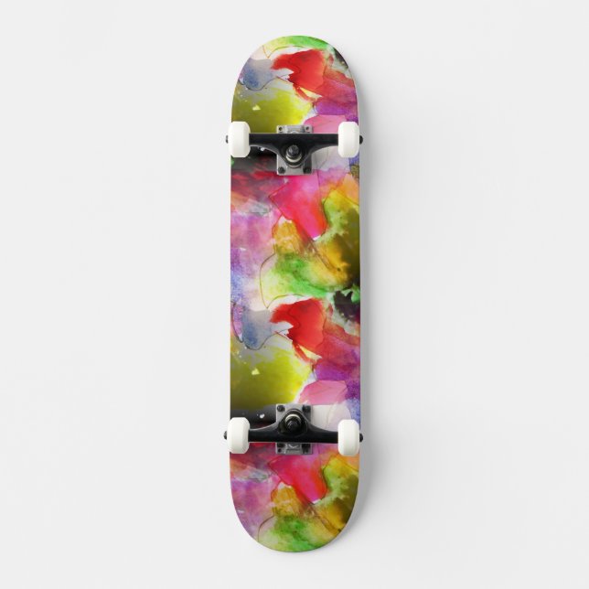 Design texture red, yellow watercolor skateboard (Front)