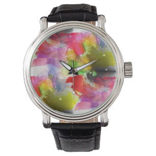 Design texture red, yellow watercolor watch