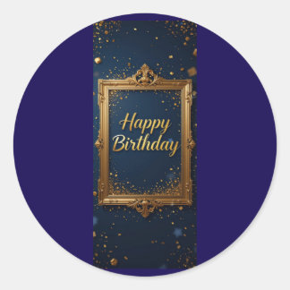 Design with a golden frame on a navy blue colour   classic round sticker