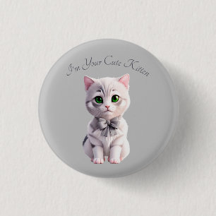 Design with cute grey kitten 1 inch round button