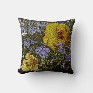 design with lots of yellow blue and white flowers throw pillow