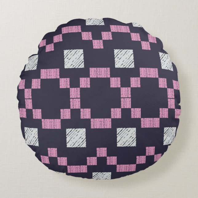 Design with manual hatching. Ethnic boho ornament. Round Pillow (Front)