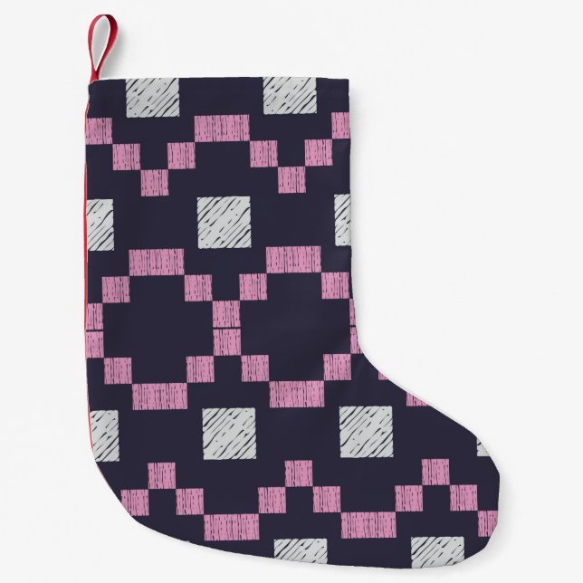 Design with manual hatching. Ethnic boho ornament. Small Christmas Stocking (Front)