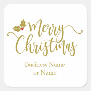 Design with Merry Christmas Typography Gold Square Sticker
