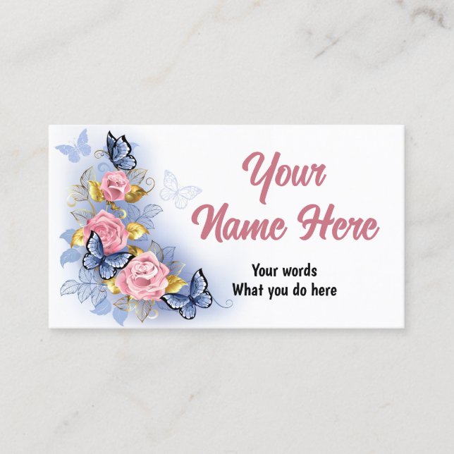 Design with pink roses business card (Front)
