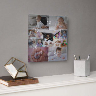 Design Your Own 13 Photo Collage Square Wall Clock